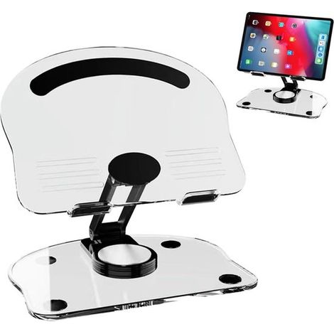 Support de tablette en acrylique, pliable et réglable avec rotation à 360°, support universel pour iPad, liseuse et smartphone de 4,7 à 13 pouces, transparent (1/5)
