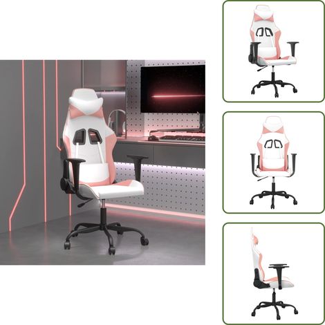 Gaming-Stuhl mit Massagefunktion Weiß und Rosa Kunstleder - Gaming Stuhl - Gamer Chair - PC Stuhl - Schreibtischstuhl - Ergonomischer Stuhl (1/5)
