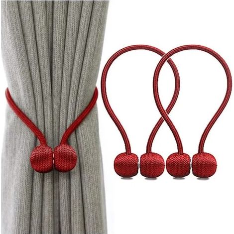 RisingFF Attache-rideau, pince à rideau avec boucle magnétique, 2 pièces, Rouge, 42 cm (1/5)