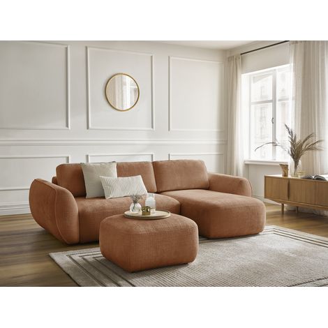 BOBOCHIC - Canapé d'angle convertible DENISE tissu texturé avec pouf Angle droit Orange (1/5)