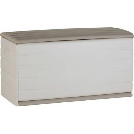 PLASTIKEN Coffre 350L Intérieur/Extérieur Fonctionnel et Esthétique Cadenassable avec Roulettes Beige