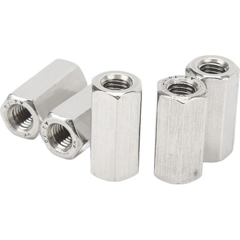 Sechskant-Verbindungsmuttern M10 aus gebürstetem Edelstahl, 5er-Pack, korrosionsbeständig, silberfarbene Verbinder für Schrauben und Bolzen. (1/5)