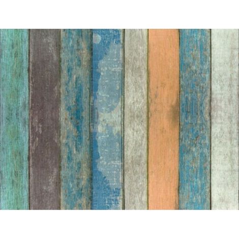 Papier peint rétro bois veiné autocollant PVC adhésif mural (bleu ciel veinage bois 92058) (1/4)