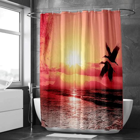 Rideau de douche motif vallée et rivière paisible, polyester imperméable, 90x180 cm (1/5)