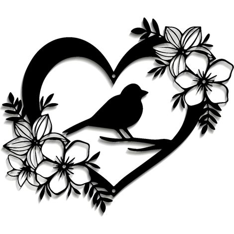 Lntyq Suspension murale fleur oiseau en métal - Décorations murales avec oiseaux sur branches. Pour la décoration des balcons et des jardins (1/4)