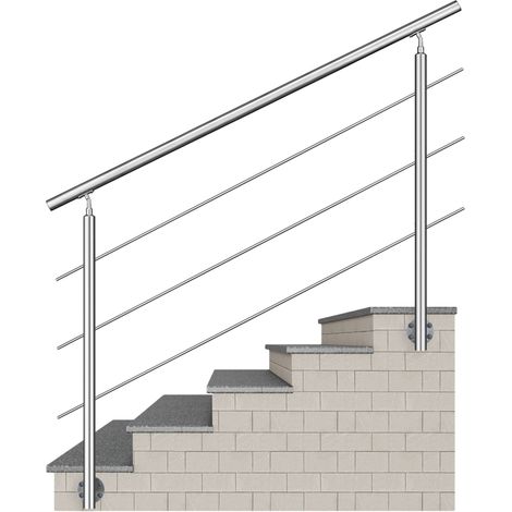 Garde-corps 150cm - En inox 304 - Rampe escalier pose latérale - 1 main courante et 3 traverses - Intérieur & extérieur - Kit complet
