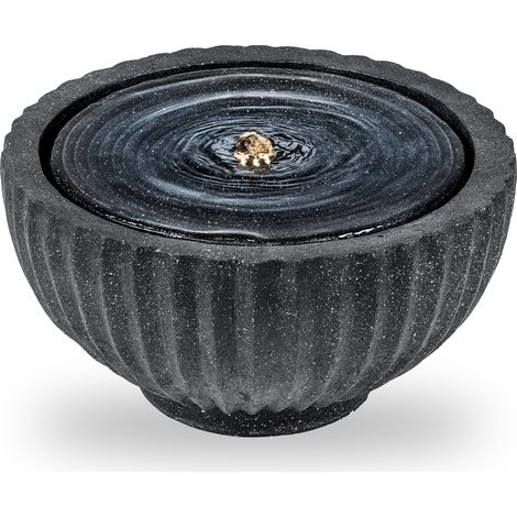 COSTWAY Fontaine Solaire d'Extérieur, Fontaine de Jardin Décorative avec 6 LED, Cascade Décoration en Forme de Bol Aspect Pierre en Résine Fibre de Verre pour Terrasse/Balcon, 45 x 45 x 23,5 cm (1/5)
