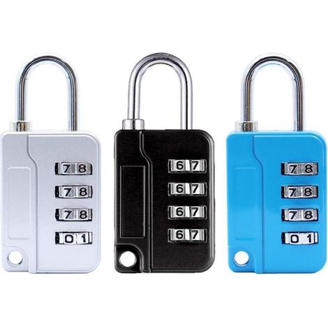 3er Set 4-stelliges Zahlenschloss für Schließfächer und Gepäck, robust, 3 Farben