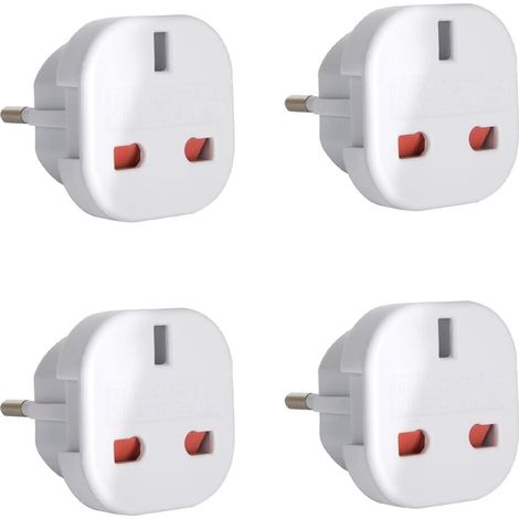 4-teiliges Reiseadapter-Set (UK auf EU)  Steckeradapter (UK auf Französisch), geeignet für Europa, Frankreich, Deutschland, Italien, Spanien, Weiß (1/5)