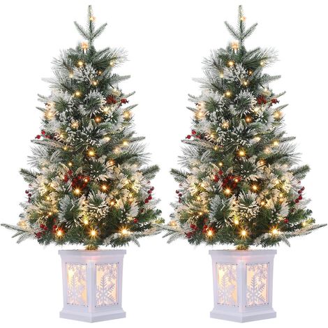 Mini sapin de Noël artificiel pré-éclairé 90 cm – Neige floquée – 78 LED blanc chaud – 8 modes + minuterie – À piles – Montage facile + base élan lumineuse 3ft Frost Light Tree with 78 warm white LED (1/5)