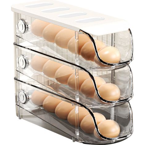 Boîte à Œufs Empilable 3 Pièces - Rangement Réfrigérateur Plastique Blanc - Rouleau Automatique pour Cuisine (1/5)