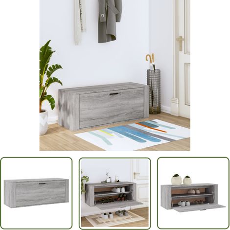 The Living Store Armoire à chaussures murale Sonoma gris 100x35x38 cm - Armoire À Chaussures Murale - Rangement Chaussures - Étagère Chaussure - Organisateur Chaussures - Meubles Entrée (1/5)