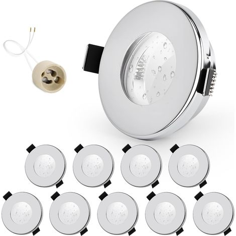 10x Spot LED Encastrable IP65 Cadre Avec Douille GU10, Spots de plafond en Fer Chrome, Rond plat Spots Salle de bain spot cadre d'encastrement 68mm pour extérieur- intérie (1/5)