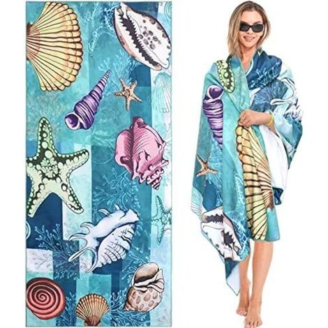 CSPARKV 160x80cm Grande Serviette de Plage Drap de Plage, Serviette Microfibre, Serviette de Plage Anti Sable Sechage Rapide pour Plage/Piscine/Chaises de Plage (Coquillage) (1/5)