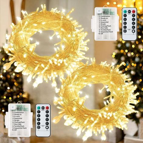 Set mit 2 Lichterketten, warmweiß, 5 Meter, 50 LEDs, 8 Modi, IP65 wasserdicht, mit Batteriebetrieb und Fernbedienung, geeignet für Weihnachts- und Partydekorationen (1/4)