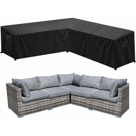 Ecksofa-Überzug für den Garten, 270 x 270 x 87 cm – Wasserdichtes 210D Oxford-Gewebe – UV-beständig – Sichere Befestigung mit Gurten