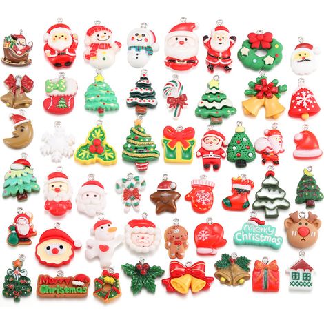50 Weihnachtsornamente aus Kunstharz, hängende Weihnachtsdekorationen, Weihnachtsbäume, Miniatur-Krippenmodelle, Figuren, hängende Weihnachtsdekorationen (1/5)