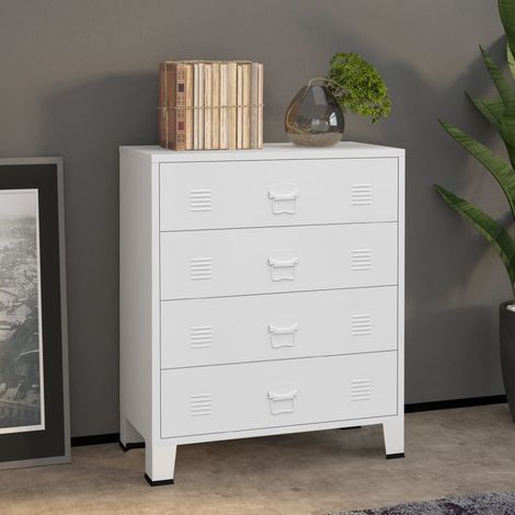 Armoire à tiroirs, Commode, Armoire de rangement pour salon et chambre industrielle Blanc 78x40x93 cm Métal HYB22475 (1/5)