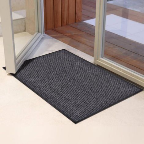 Paillasson - 50 x 80 cm - Rainures Profondes - Support Antidérapant PVC - Usage Intérieur Extérieur - Gris Foncé (1/3)