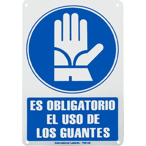 Panneau PVC obligatoire port de gants 30x20 cm BLANC ET BLEU, haute durabilité et visibilité