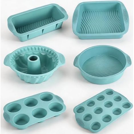 Set 6 en 1 Moules Silicone Pâtisserie, Résistant Chaleur, Gâteaux Crêpes Beurre Cupcakes Pain Muffins Four (1/5)