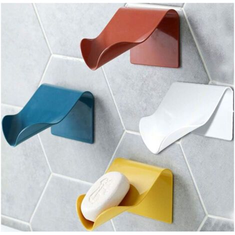 Porte-Savon pour Cuisine Salle de Bains Douche, Boîte à Savon Range-Savon Support de Savon Auto-drainant Plastique Mural(Blanc + Bleu + Jaune + Rouge, 4)
