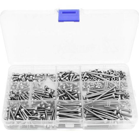 Lntyq 440PCS M3 Bouton à Tête Hexagonale Socket Tête Câble Boulons Vis avec écrous Assortiment en Acier inoxydable (1/4)