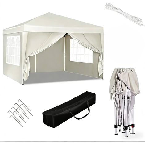 Gazebo de jardin 3x3 m beige en toile Oxford avec structure en fer (1/5)