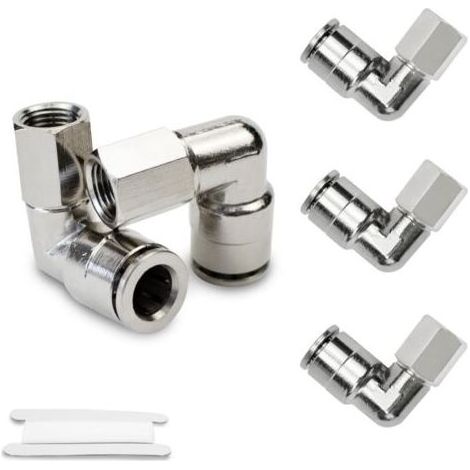 5 Pcs 8mm Tubes OD x 3/8" BSP filetage femelle Coude laiton nickelé Raccord pneumatique à verrouillage poussé (1/4)