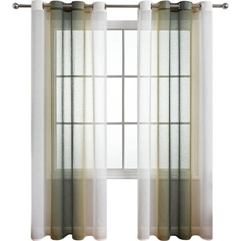 Ensemble de 2 Rideaux à Oeillets Perforés - Texture Dégradée - Style Moderne Transparent - pour Salon, Cuisine, Chambre (1/5)