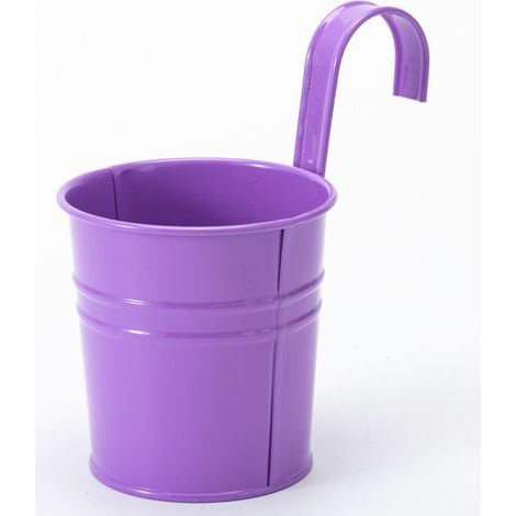 2 macetas colgantes de metal, macetas de hierro con orificio de drenaje, perfectas para la decoración del jardín (morado) (1/5)