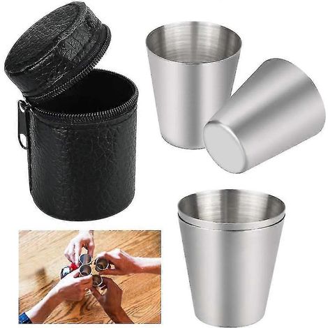 30 ml Edelstahl-Weinglas für den Außenbereich, dickwandig, mit PU-Leder-Bechertasche