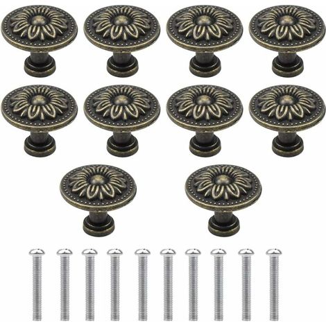 MINKUROW 10 STÜCKE Vintage Bronze Schubladengriffe, 32 mm runde Schubladenknöpfe, Möbelknöpfe, Messing-Türknöpfe, Schrankgriffe für Schrank, Küche, Kinderzimmer