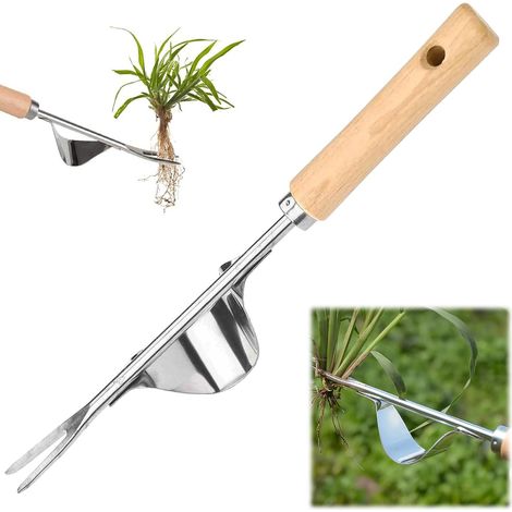 Extracteur de mauvaises herbes Outils de désherbage pour jardin base à levier métal fourchettes forme V acier inoxydable jardinage (1/5)