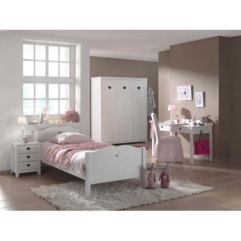 MILADY - Lit 90x200cm + Chevet + Armoire 3 Portes + Bureau (1/5)