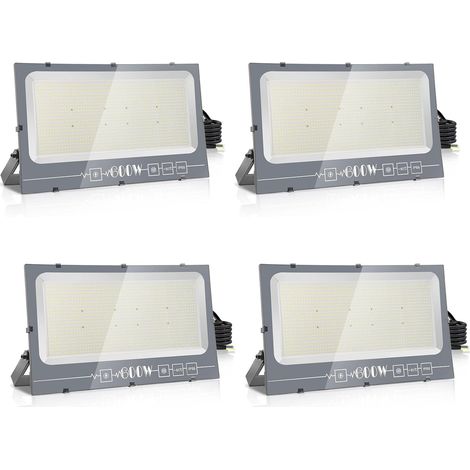 4x 600W Projecteur Exterieur LED, 60000LM Spot LED Extérieur, 6000K Blanc Froid IP66 Imperméable Spot LED, Sécurité Floodlight pour Jardin Cour Terrasse Square Usine
