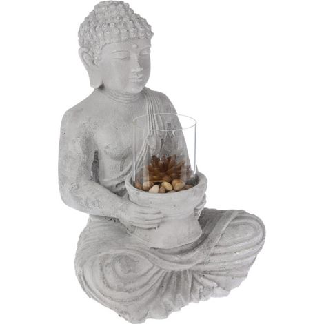 Photophore en Ciment "Bouddha Assis" 40cm Gris (1/3)