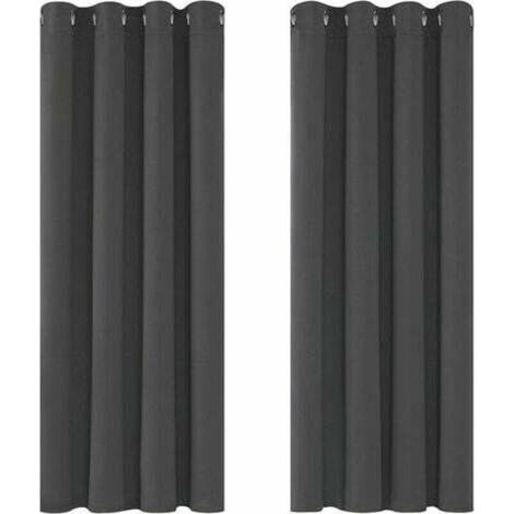 Rideaux Occultants Isolant Thermique Anti Froid - 117x138 CM (Largeur x Hauteur) - Design Moderne à Oeillets - Pour Salon et Chambre - Gris Foncé - 2 Pièces (1/5)