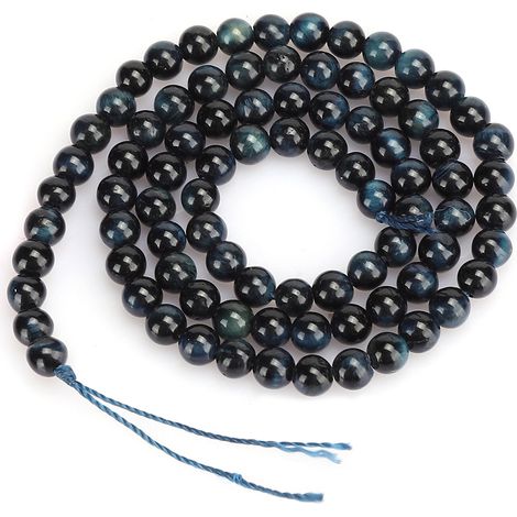 Perles rondes en pierre naturelle d'oeil de tigre bleu noir pour fabrication de bijoux DIY - 4mm, 92 pièces