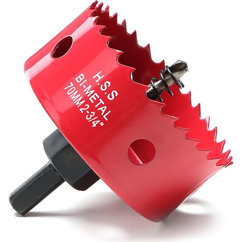 Scie cloche, 70 mm, bi-métal pour bois, foret HSS avec profondeur de coupe de 35 mm pour plastique, plaque de plâtre, plaques métalliques, rouge (1/5)