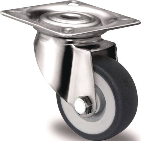 Lenkrolle D.50mm Trgf.50kg m.Platte Platten-B.60mm Gleitlager VA TPE TECWERK
Roulette pivotante D.50mm Ch.50kg avec platine platine L.60mm palier lisse acier inoxydable TPE TECWERK (1/2)