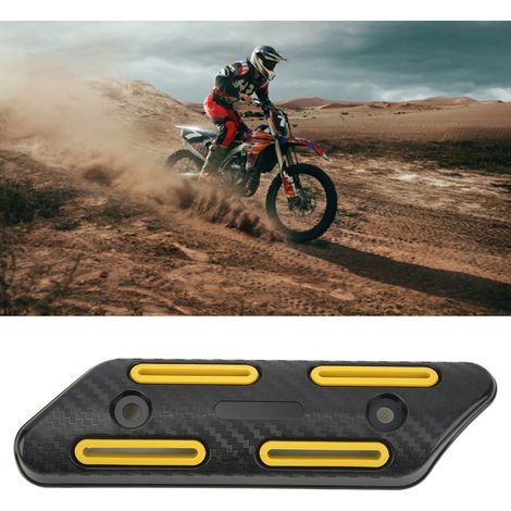 Hitzeschutzblech für Motorradauspuff 27–51 mm, universell, Carbonfaser-Textur, hitzebeständig, gelb (1/5)