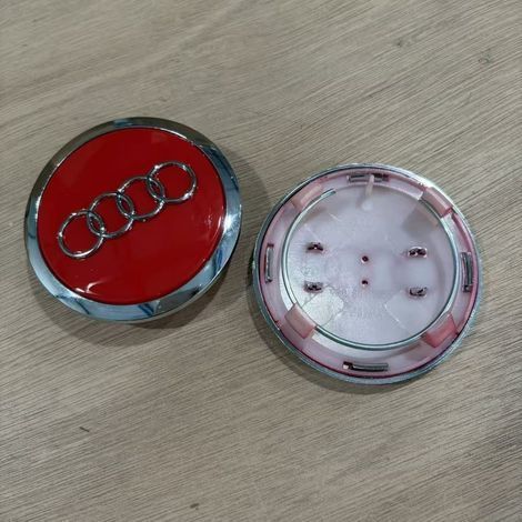 4er-Set Radnabenkappen (69 mm) für Audi A4L, A3, A6L, Q2L, Q3 und Q5L, Felgenmitten-Emblem, Raddekorationszubehör, 4 Stück, Rot (1/2)