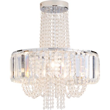 Litecraft Carmen Crystal Effect 3 Light Semi Flush Ceiling Light - Chrome, Clear