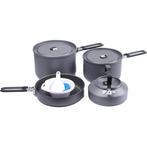 Feast 4 Kit de Casseroles Camping, Ustensiles de Cuisine Cookware Kit Batterie de Cuisine Extérieure avec Casseroles, Bouilloire, Casseroles et Spatule pour Randonnée Pêche Pique-Nique (1/5)