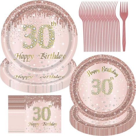 Ensemble assiettes et serviettes pour une fête d'anniversaire de 30 ans, 96 pièces