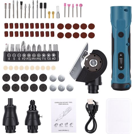Kit d'outils électriques multifonctions 4V, kit 4-en-1 comprenant une visseuse sans fil, une polisseuse et une cisaille électrique, vitesse réglable de 5 000 à 19 000 tr/min (1/5)