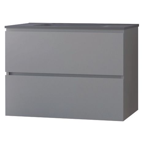 ONDEE ZEN - Meuble salle de bain à suspendre TRENDY - 80cm -2 tiroirs - Gris- Plan noir