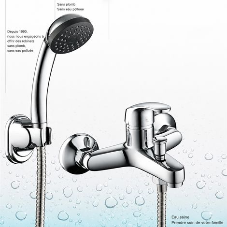 Mitigeur mural bain-douche en cuivre chromé avec douchette, flexible et support modèle raffiné réf 4833 25 × 15 × 15 cm 1,5 kg – Livraison gratuite