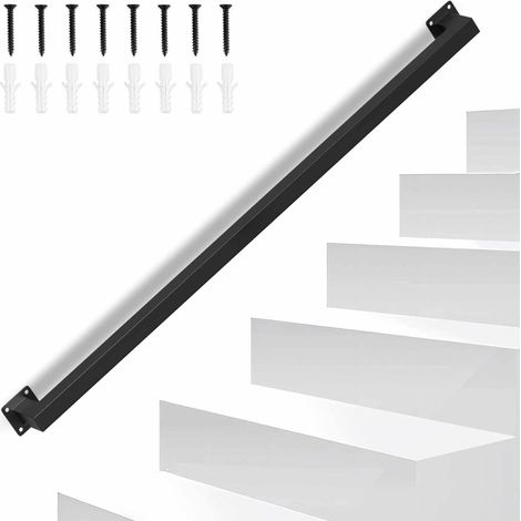 TolleTour Ringhiera per scala a muro Corrimano per scala nero  Rivestimento parapetto Lunghezza 100 cm Realizzato in metallo Interno Esterno